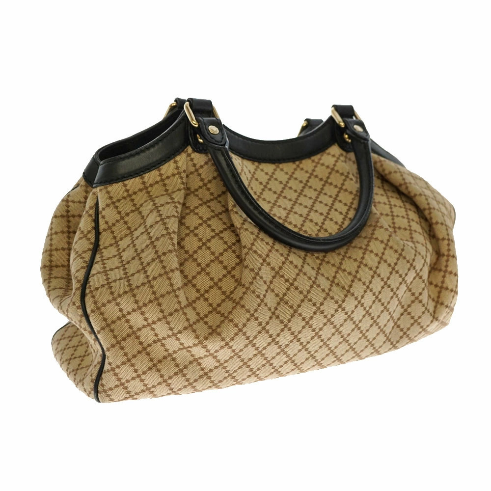 Gucci Tote Canvas Logo Black Leather Charm Beige Bag